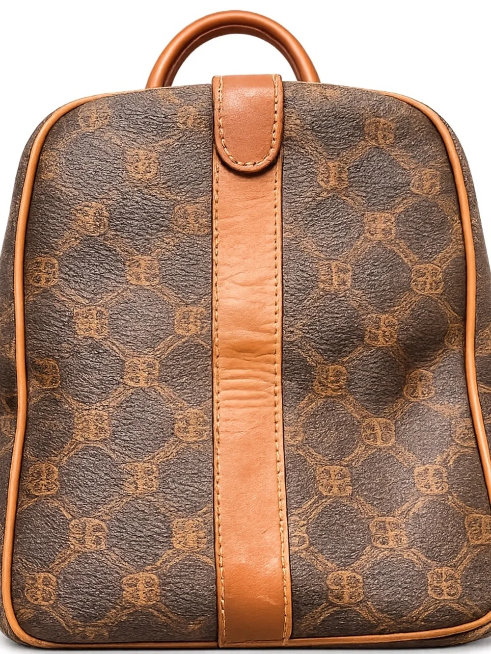 Bally Vintage Monogram‎ Boston Bag Brown Leather Trim Travel Satchel
